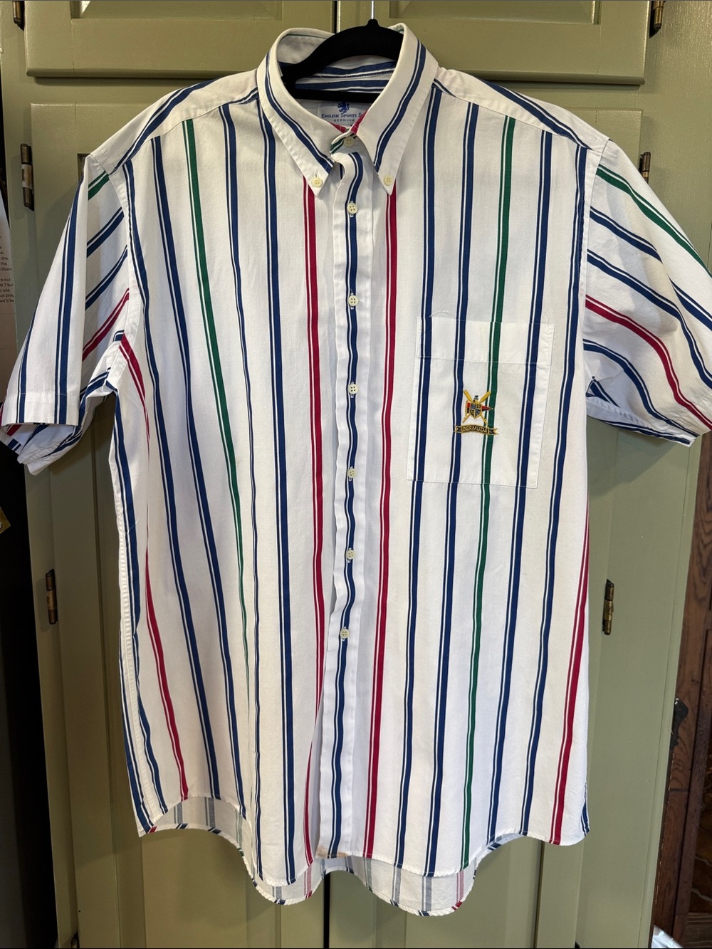 Mens English Sports Shop Vintage Short Sleeve Button Down Excellent Condition L